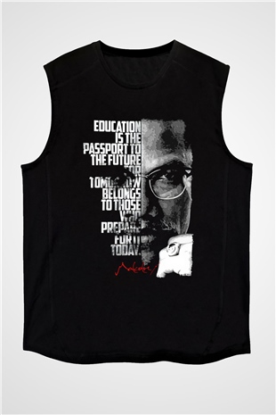 Malcolm X James Baskılı Unisex Siyah Kolsuz Tişört - Tshirt