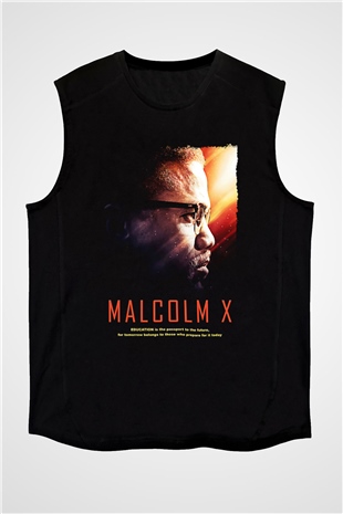 Malcolm X James Baskılı Unisex Siyah Kolsuz Tişört - Tshirt
