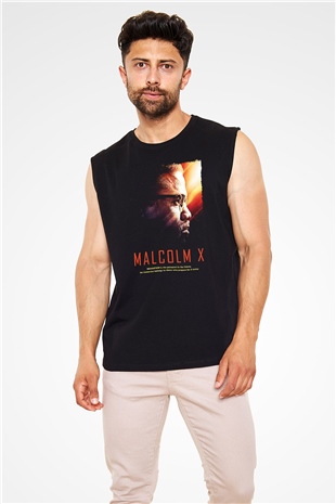 Malcolm X James Baskılı Unisex Siyah Kolsuz Tişört - Tshirt