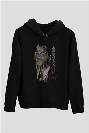 Malcolm X James Baskılı Unisex Siyah Kapüşonlu Sweatshirt