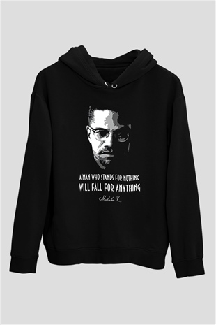 Malcolm X James Baskılı Unisex Siyah Kapüşonlu Sweatshirt