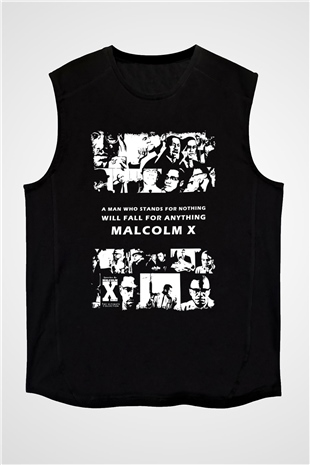 Malcolm X James Baskılı Unisex Siyah Kolsuz Tişört - Tshirt