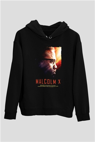 Malcolm X James Baskılı Unisex Siyah Kapüşonlu Sweatshirt