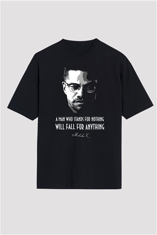 Malcolm X James Baskılı Unisex Siyah Oversize Tişört - Tshirt