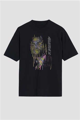 Malcolm X James Baskılı Unisex Siyah Oversize Tişört - Tshirt