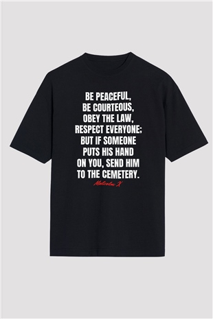Malcolm X James Baskılı Unisex Siyah Oversize Tişört - Tshirt