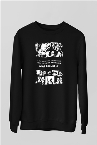Malcolm X James Baskılı Unisex Siyah Sweatshirt