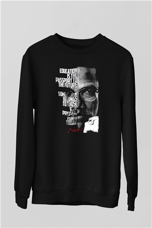 Malcolm X James Baskılı Unisex Siyah Sweatshirt