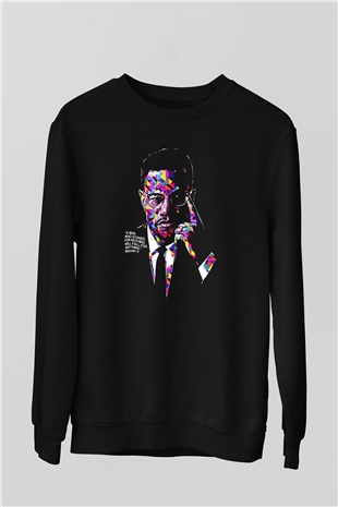 Malcolm X James Baskılı Unisex Siyah Sweatshirt