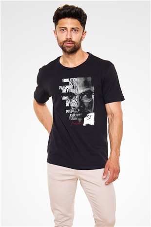 Malcolm X James Baskılı Unisex Siyah Tişört - Tshirt