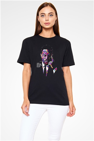 Malcolm X James Baskılı Unisex Siyah Tişört - Tshirt