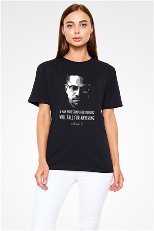 Malcolm X James Baskılı Unisex Siyah Tişört - Tshirt