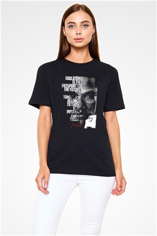 Malcolm X James Baskılı Unisex Siyah Tişört - Tshirt