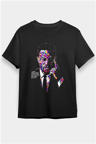 Malcolm X James Baskılı Unisex Siyah Tişört - Tshirt
