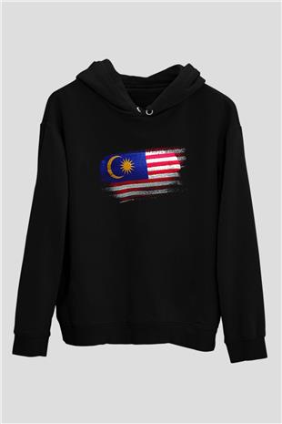 Malezya - Malaysia Bayrağı Baskılı Unisex Siyah Kapüşonlu Sweatshirt