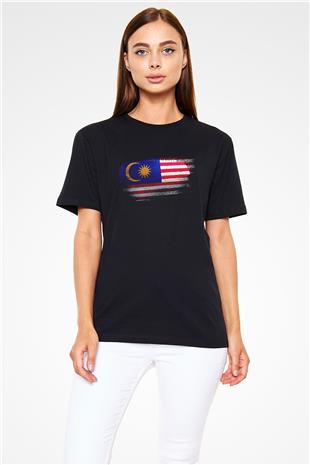 Malezya - Malaysia Bayrağı Baskılı Unisex Siyah Tişört
