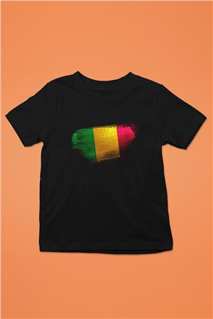 Mali Bayrağı Baskılı Unisex Siyah Çocuk Tişörtü