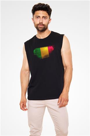 Mali Bayrağı Baskılı Unisex Siyah Kolsuz Tişört