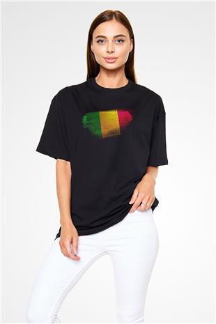 Mali Bayrağı Baskılı Unisex Siyah Oversize Tişört
