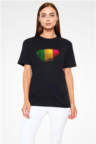 Mali Bayrağı Baskılı Unisex Siyah Tişört