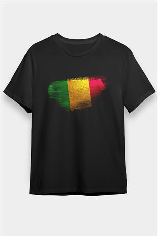Mali Bayrağı Baskılı Unisex Siyah Tişört