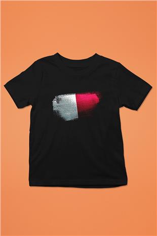 Malta Bayrağı Baskılı Unisex Siyah Çocuk Tişörtü