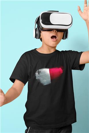 Malta Bayrağı Baskılı Unisex Siyah Çocuk Tişörtü