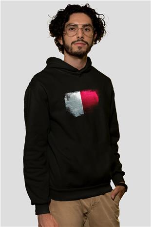 Malta Bayrağı Baskılı Unisex Siyah Kapüşonlu Sweatshirt