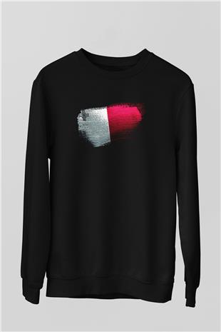Malta Bayrağı Baskılı Unisex Siyah Sweatshirt