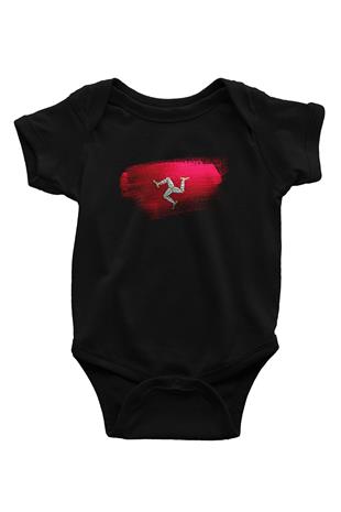 Man Adası - İsle Man Bayrağı Baskılı Unisex Siyah Bebek Body - Zıbın