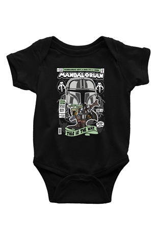 Mandalor Baskılı Unisex Siyah Bebek Body - Zıbın