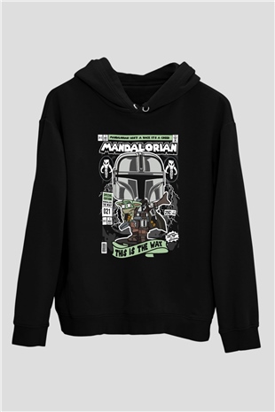Mandalor Baskılı Unisex Siyah Hoodie
