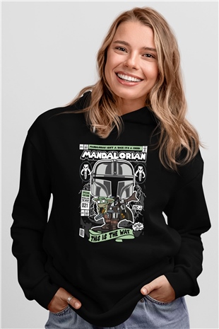 Mandalor Baskılı Unisex Siyah Hoodie