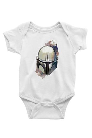 Mandalorian Baskılı Beyaz Unisex Bebek Body - Zıbın