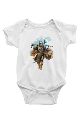 Mandalorian Baskılı Beyaz Unisex Bebek Body - Zıbın