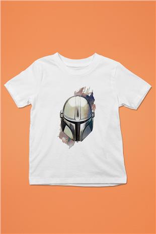 Mandalorian Baskılı Beyaz Unisex Beyaz Çocuk Tişört - Tshirt
