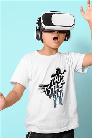 Mandalorian Baskılı Beyaz Unisex Beyaz Çocuk Tişört - Tshirt