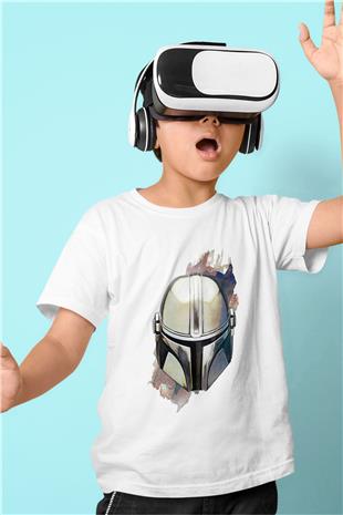 Mandalorian Baskılı Beyaz Unisex Beyaz Çocuk Tişört - Tshirt