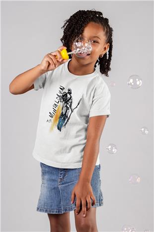 Mandalorian Baskılı Beyaz Unisex Beyaz Çocuk Tişört - Tshirt