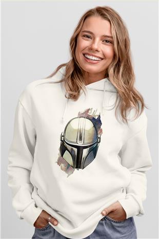 Mandalorian Baskılı Beyaz Unisex Hoodie