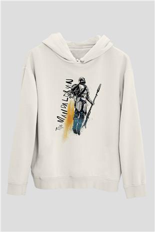 Mandalorian Baskılı Beyaz Unisex Hoodie