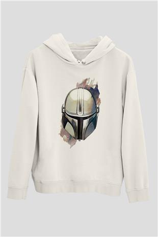 Mandalorian Baskılı Beyaz Unisex Hoodie