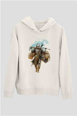 Mandalorian Baskılı Beyaz Unisex Hoodie