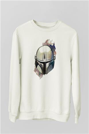 Mandalorian Baskılı Beyaz Unisex Sweatshirt