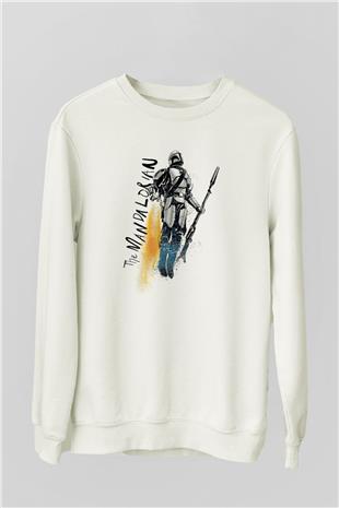 Mandalorian Baskılı Beyaz Unisex Sweatshirt