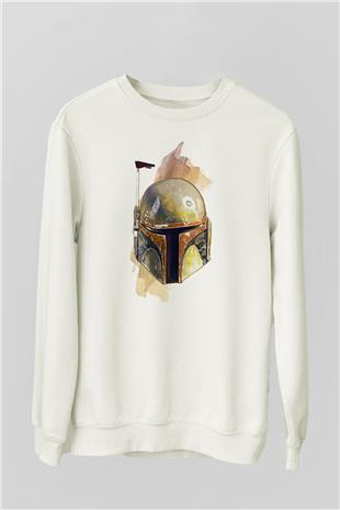 Mandalorian Baskılı Beyaz Unisex Sweatshirt