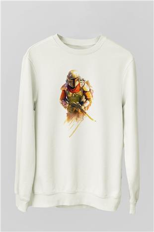 Mandalorian Baskılı Beyaz Unisex Sweatshirt