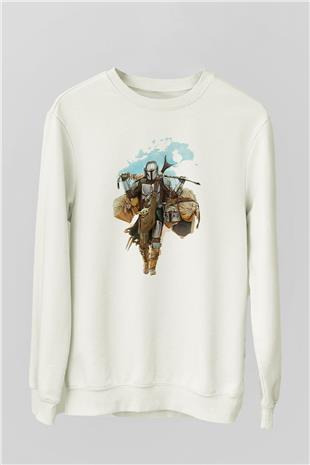 Mandalorian Baskılı Beyaz Unisex Sweatshirt