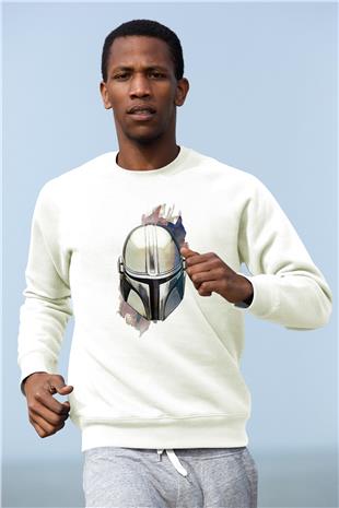 Mandalorian Baskılı Beyaz Unisex Sweatshirt