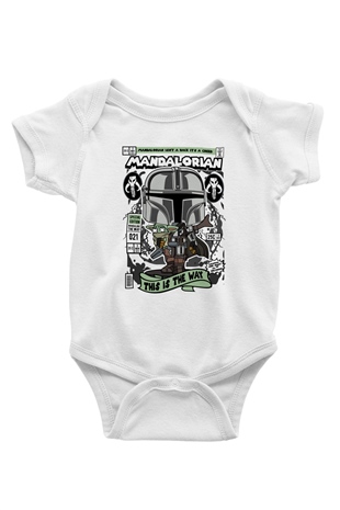 Mandalorian Baskılı Unisex Beyaz Bebek Body - Zıbın